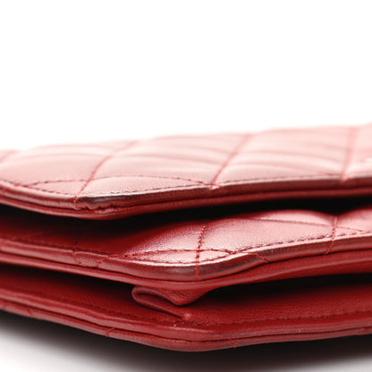 Chanel Lambskin Quilted Wallet On Chain WOC Red 10 of 14