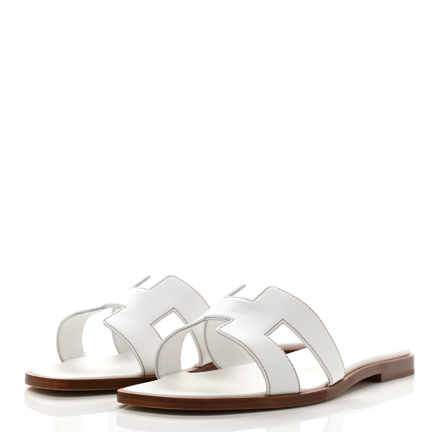Hermes Box Calfskin Oran Sandals 37 White 3 of 9