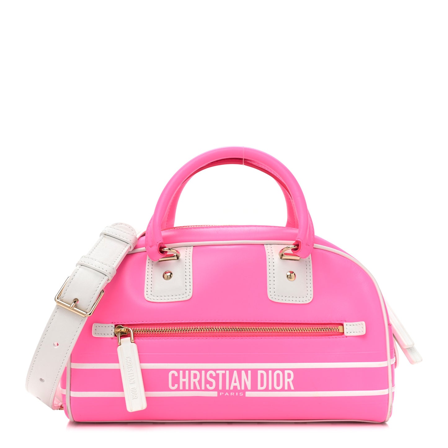 Calfskin Small Dior Vibe Zip Bowling Bag Pink Multicolor