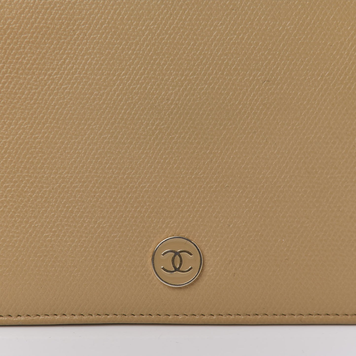 Grained Calfskin CC Button Yen Wallet Beige