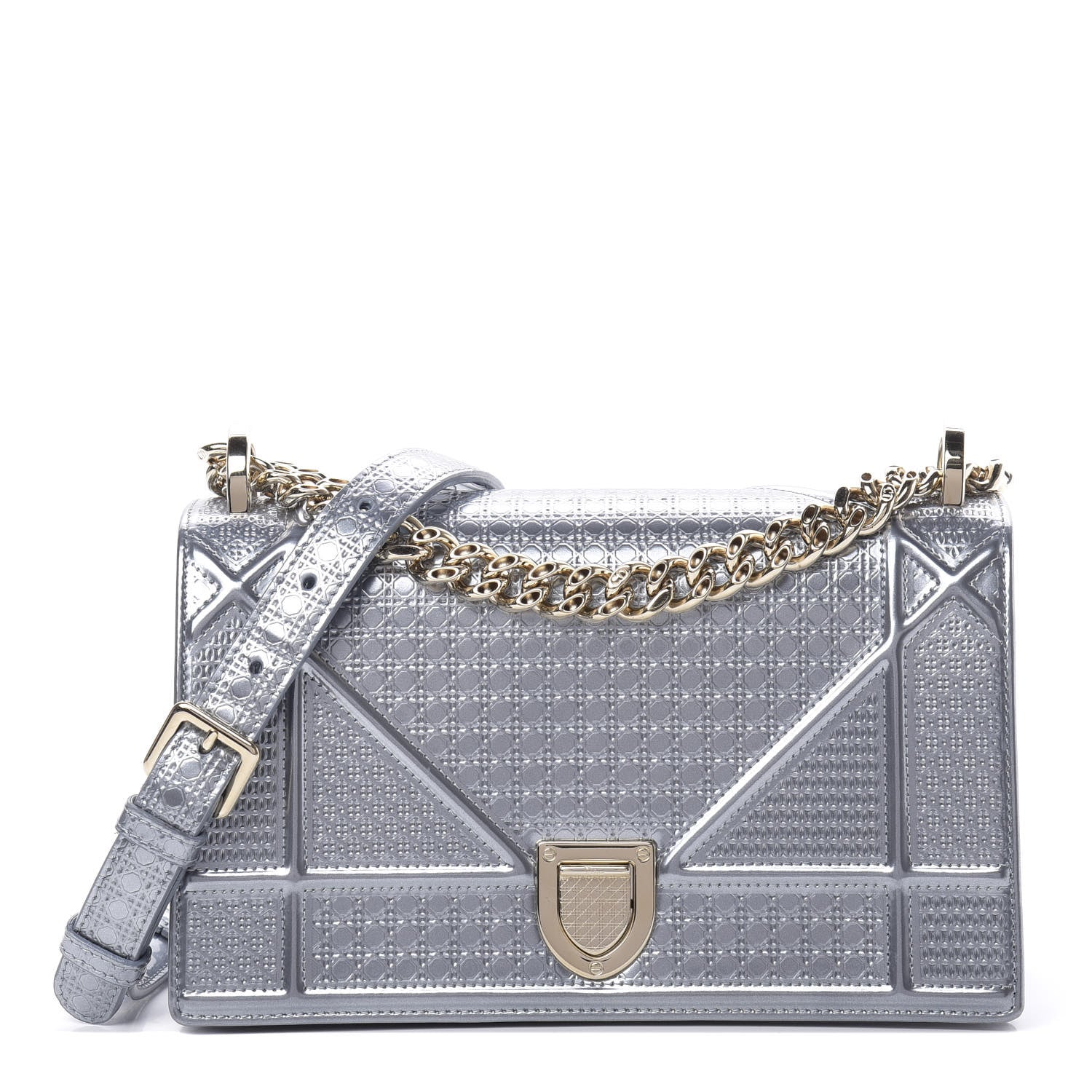 Christian Dior Metallic Patent Micro-Cannage Small Diorama Flap Bag Silver 1 of 13