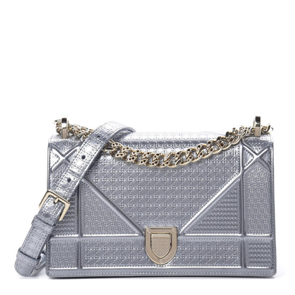 Christian Dior Metallic Patent Micro-Cannage Small Diorama Flap Bag Silver 1 of 13