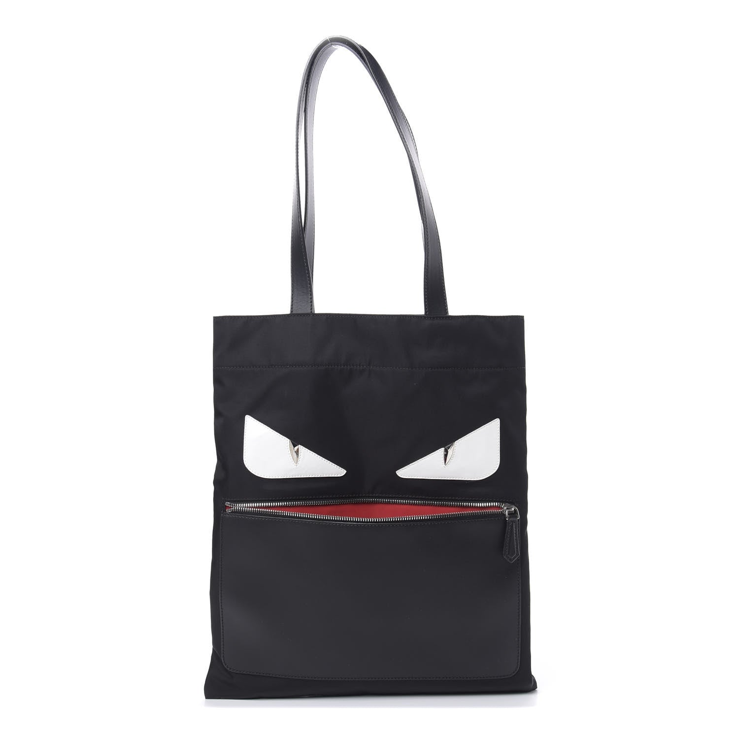 Fendi Nylon Vitello Liberty Century Monster Eyes Slim Tote Black White 1 of 11