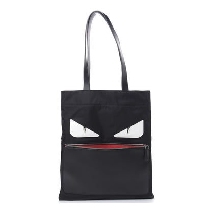 Fendi Nylon Vitello Liberty Century Monster Eyes Slim Tote Black White 1 of 11