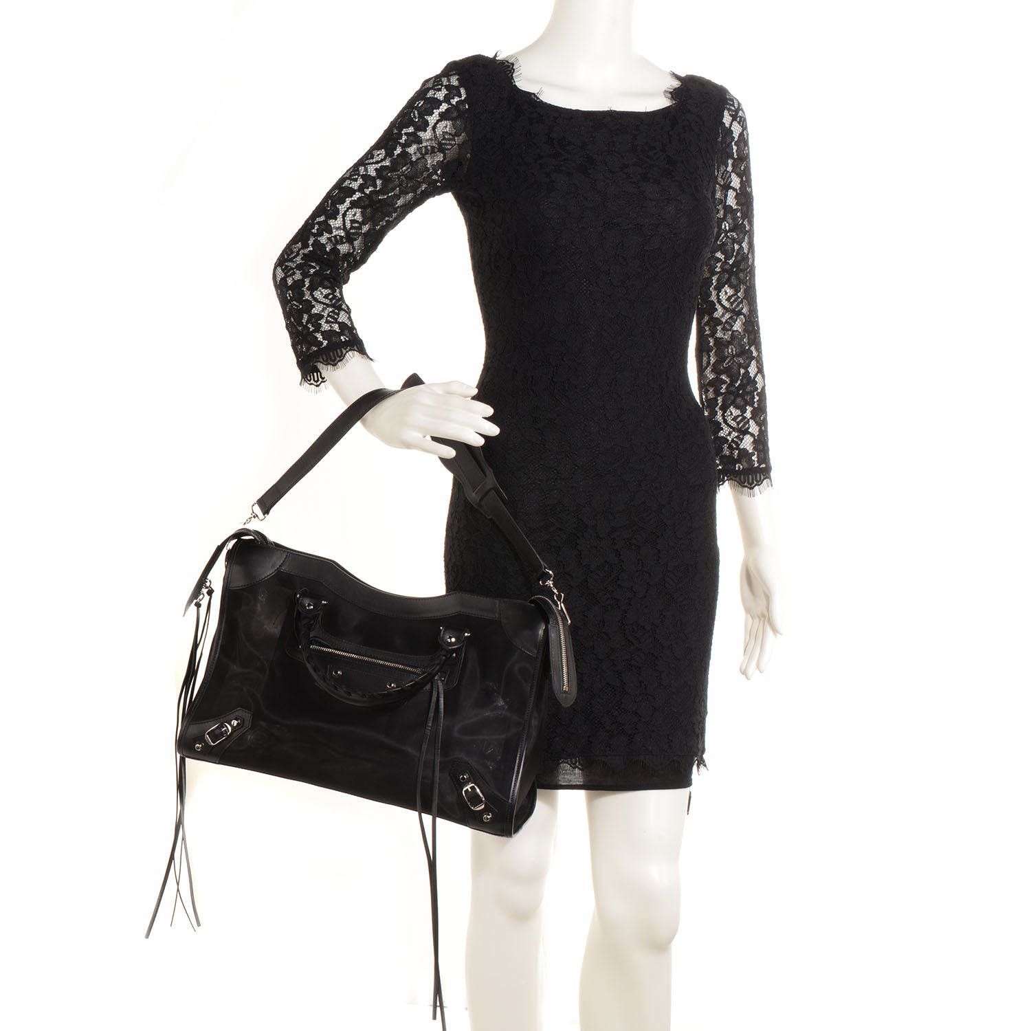 Balenciaga Calfskin Mesh City Black 2 of 11