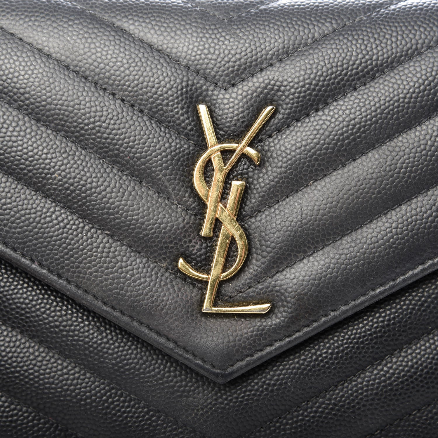 Saint Laurent Grain De Poudre Matelasse Chevron Monogram Chain Wallet 9 of 10