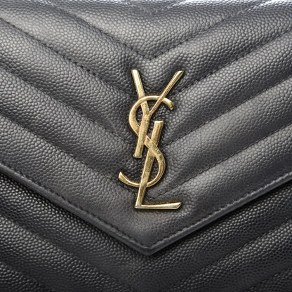 Saint Laurent Grain De Poudre Matelasse Chevron Monogram Chain Wallet 9 of 10
