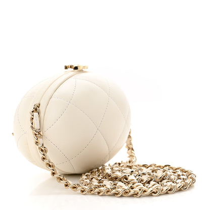 Chanel Lambskin Quilted Oval Minaudiere Chain Clutch White 3 of 12