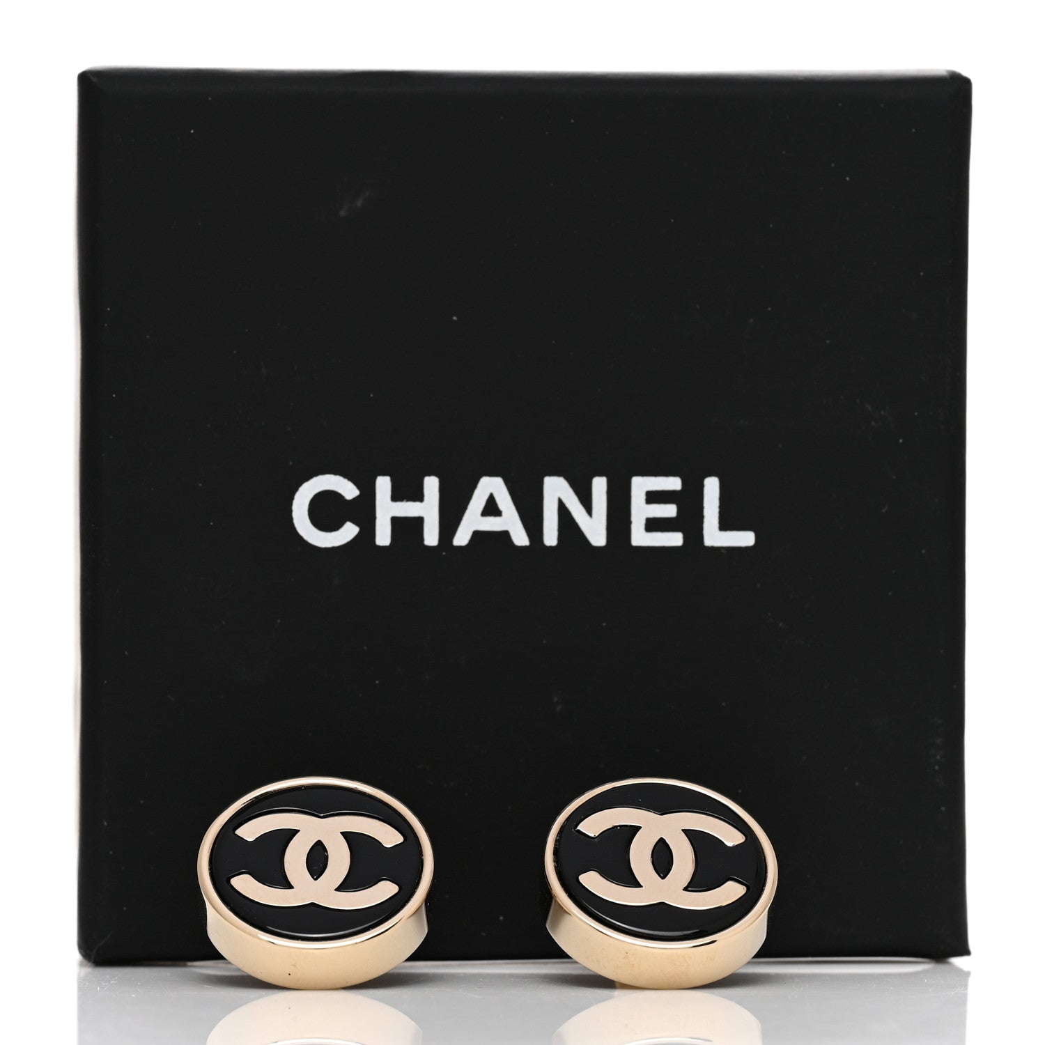 Chanel Metal Enamel CC Round Earrings Gold Black 5 of 5