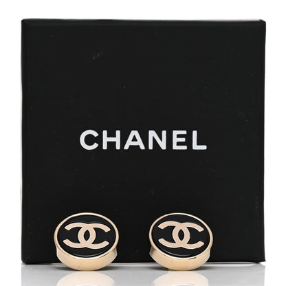 Chanel Metal Enamel CC Round Earrings Gold Black 5 of 5