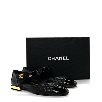 Chanel Patent Lambskin Quilted Cap Toe Ballerina Flats 39 Black 9 of 9