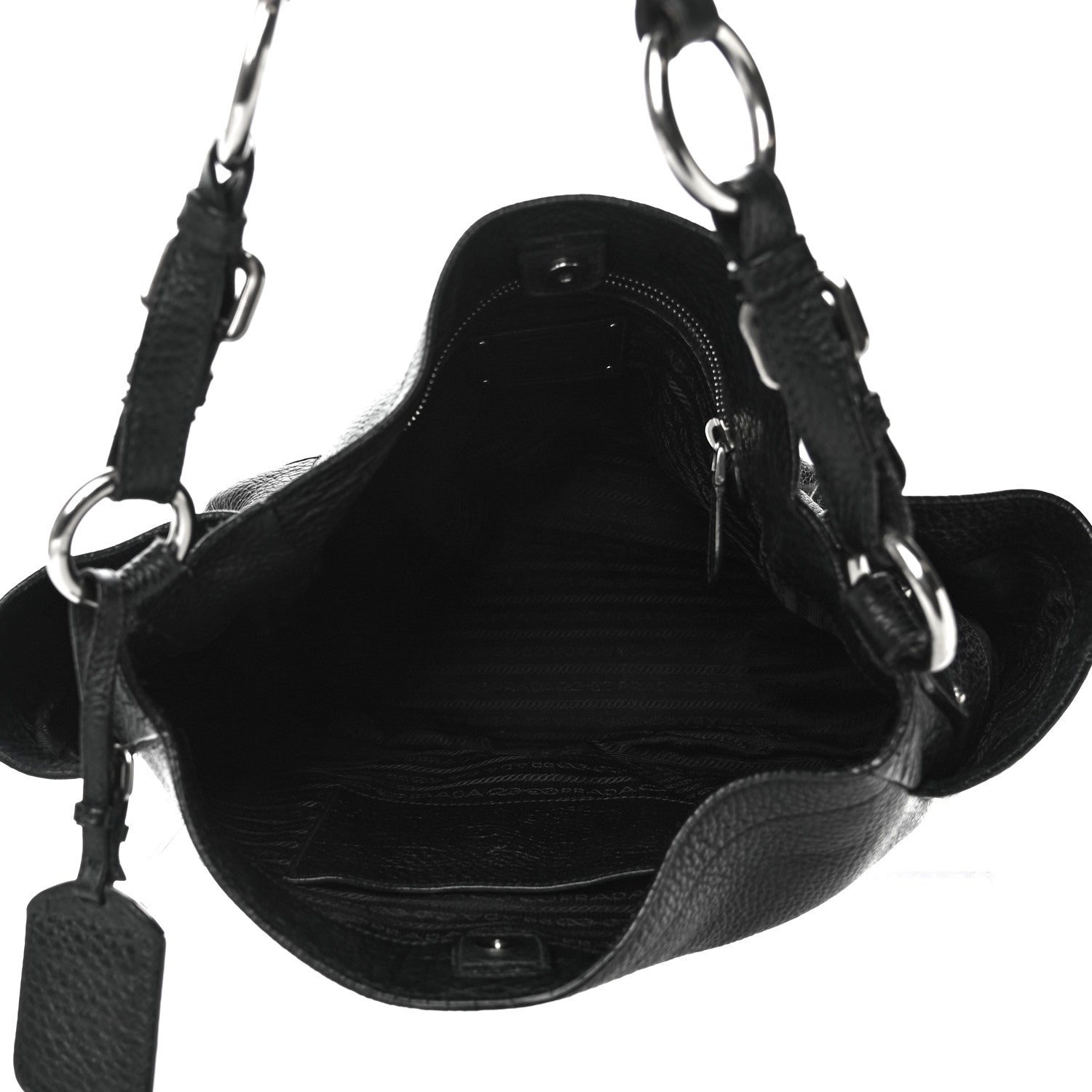 Prada Vitello Daino Side Pocket Hobo Black 4 of 11