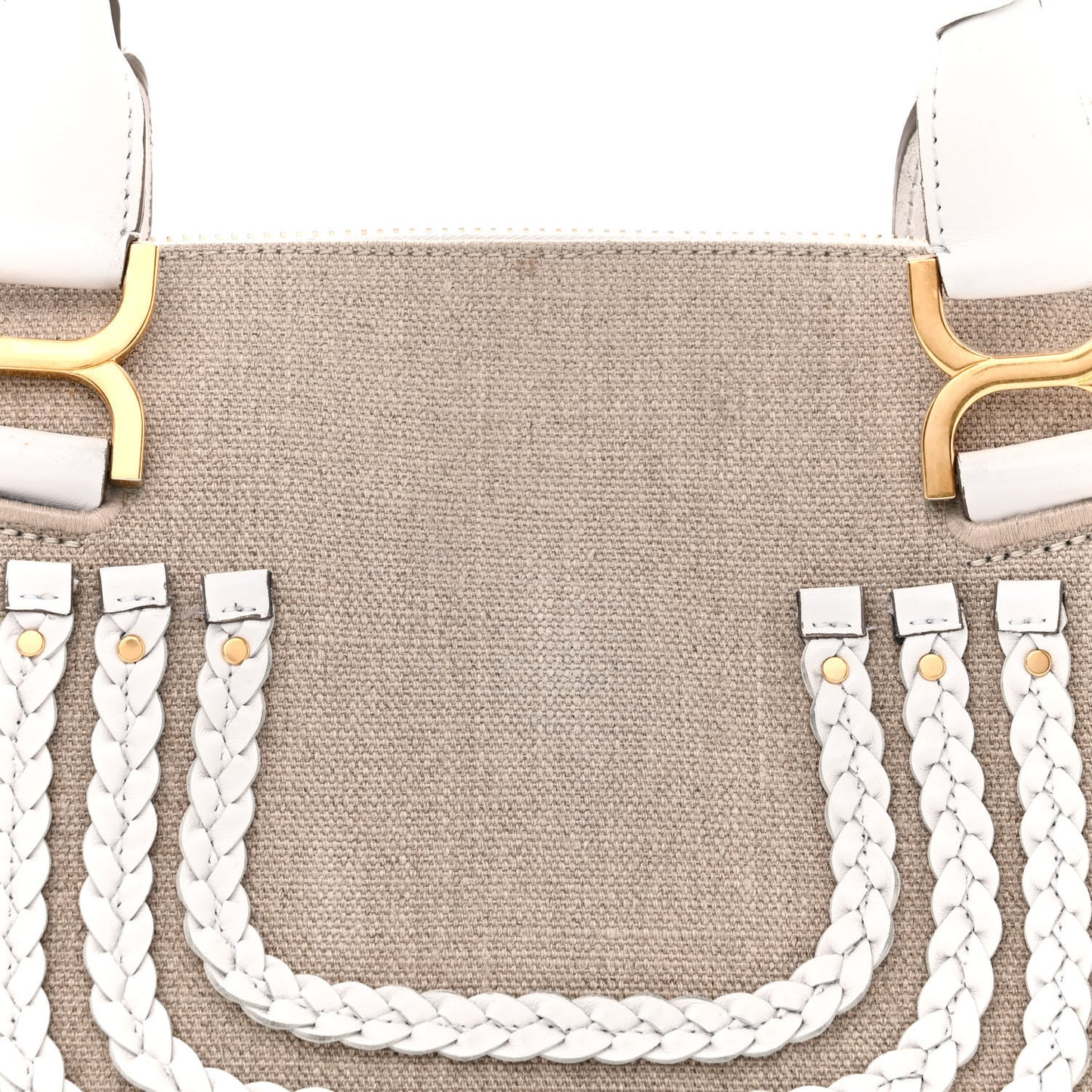 Canvas Calfskin Small Marcie Satchel White