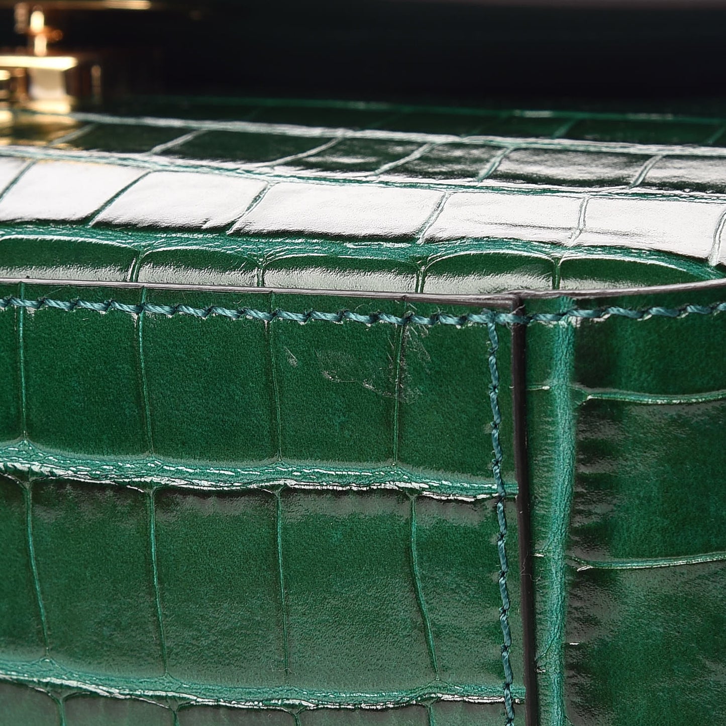 Calfskin Crocodile Embossed Small C Double Carry Woodsy Green
