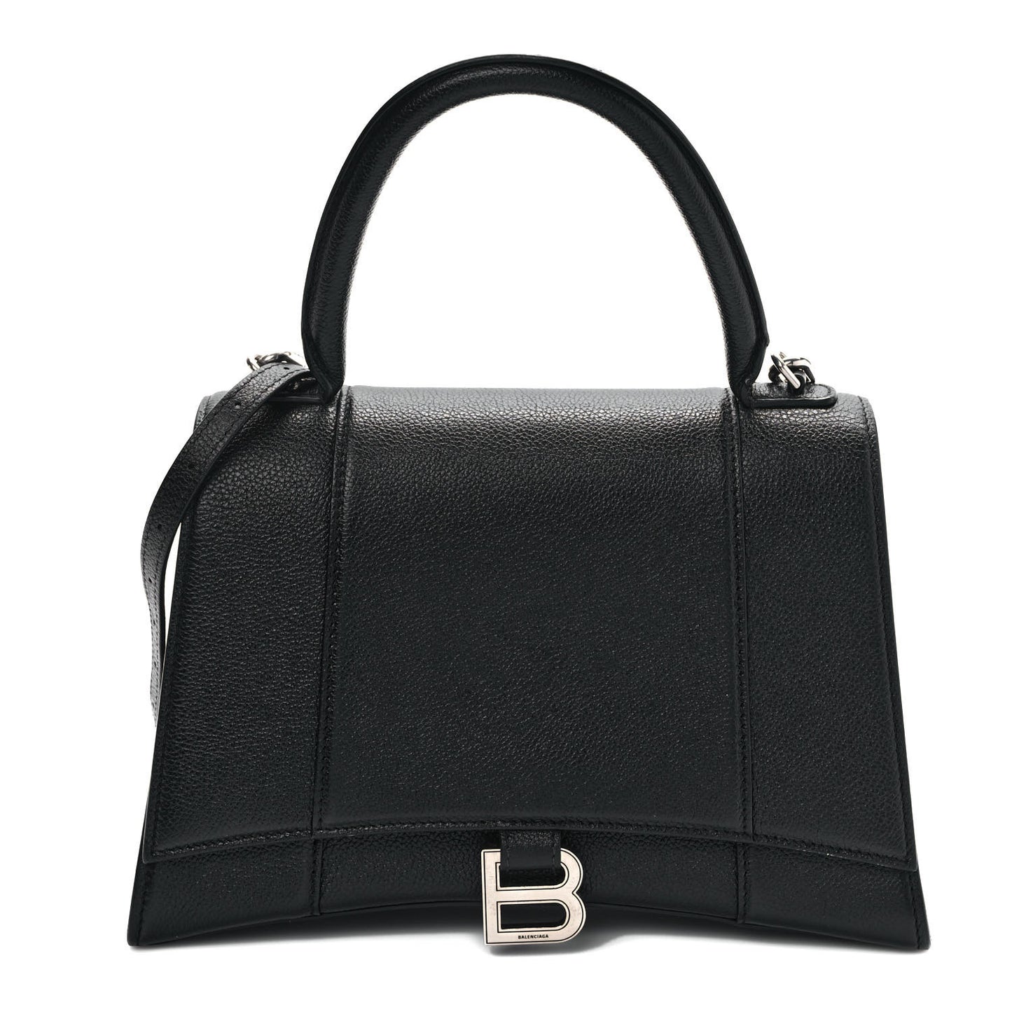 Grained Calfskin Medium Hourglass Top Handle Bag Black