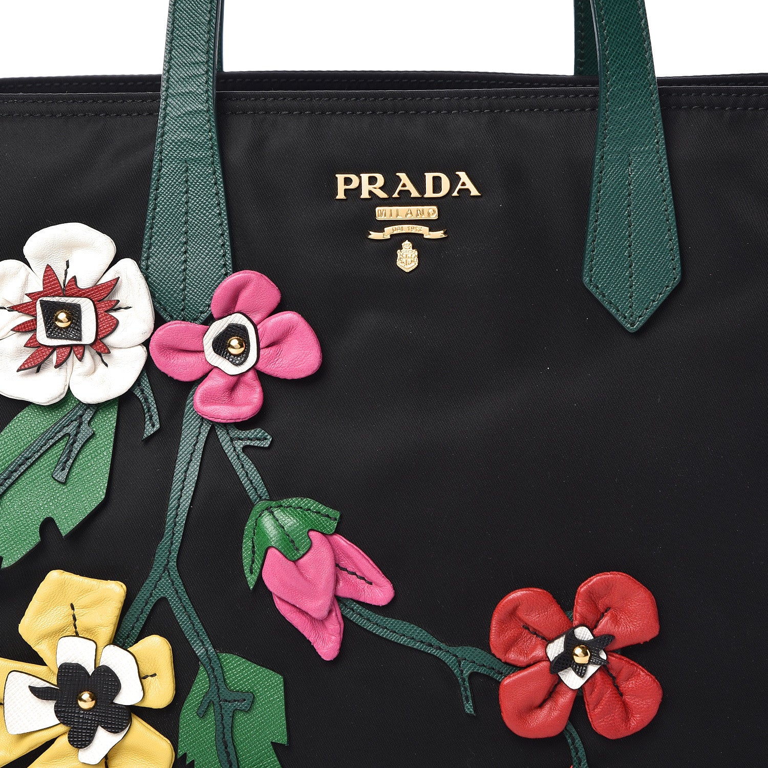 Prada Nylon Tessuto Flower Medium Shopping Tote Bag Black 9 of 12