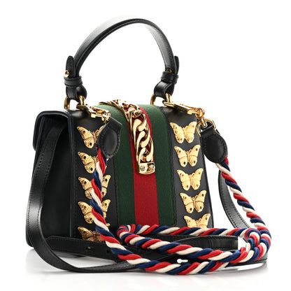 Gucci Calfskin Animal Studs Mini Sylvie Top Handle Bag Black 3 of 20