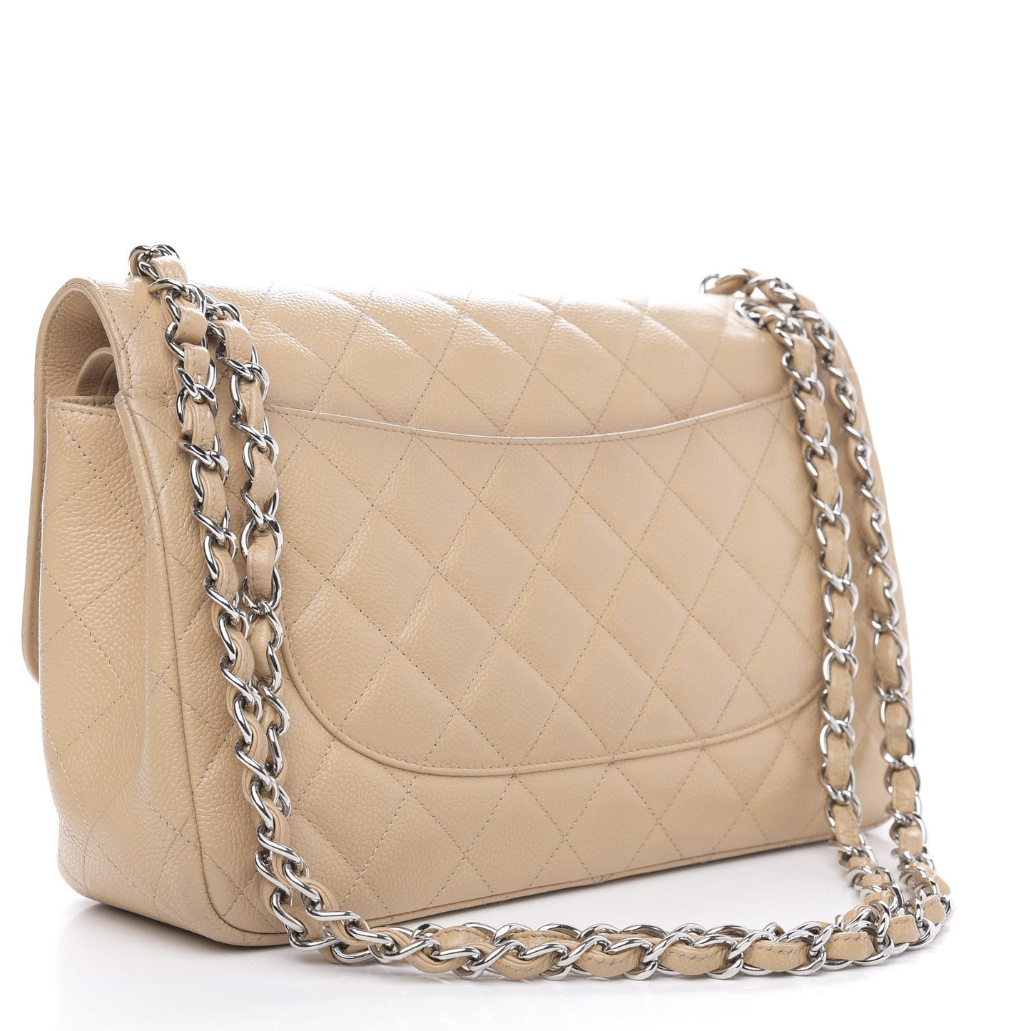 Caviar Quilted Jumbo Double Flap Beige Clair