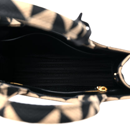 Prada Jacquard Saffiano Triangolo Symbole Embroidered Small Tote Black Corda 4 of 7