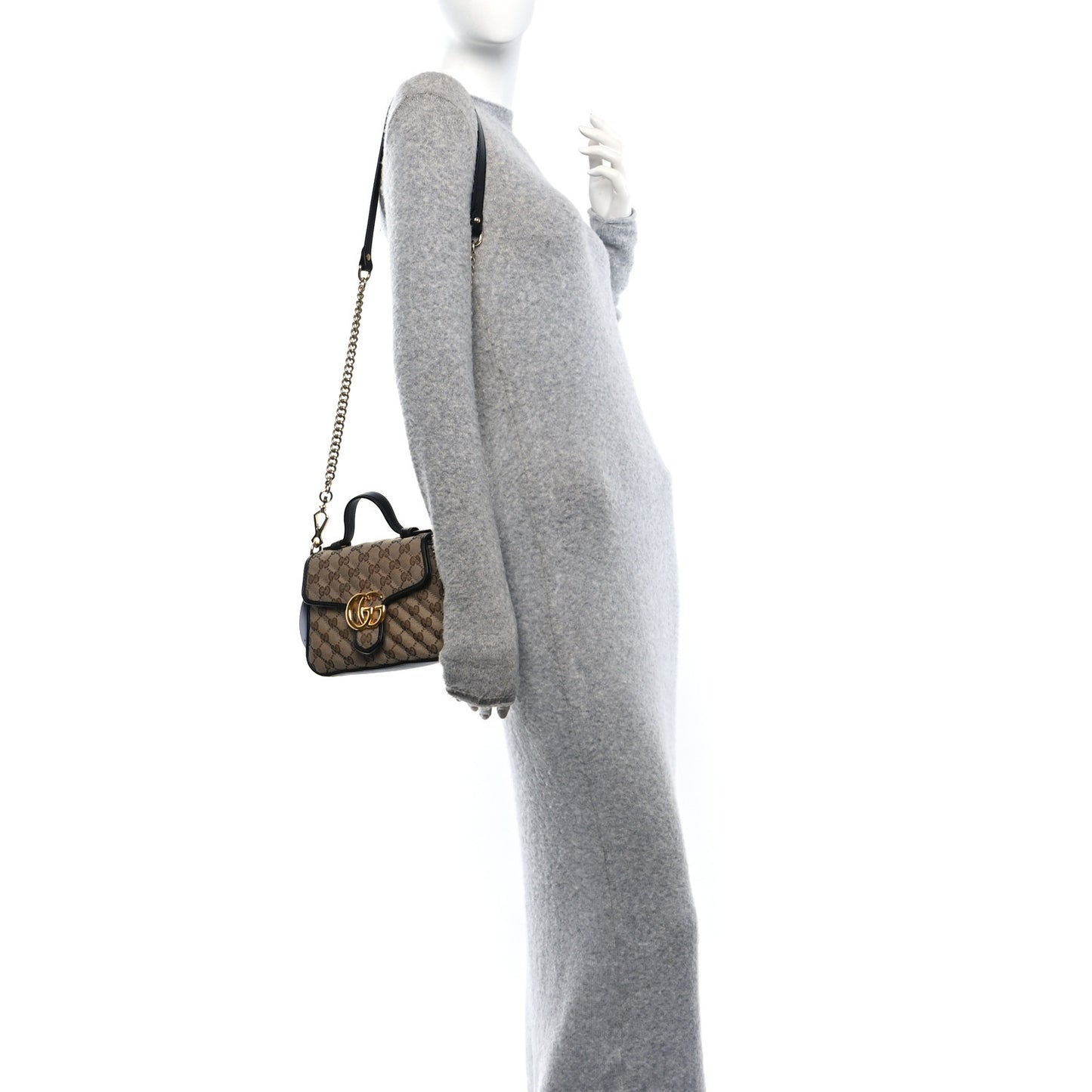 Monogram Azalea Calfskin Matelasse Diagonal Mini GG Marmont Top Handle Shoulder Bag Beige Ebony Black Beige Ebony Black