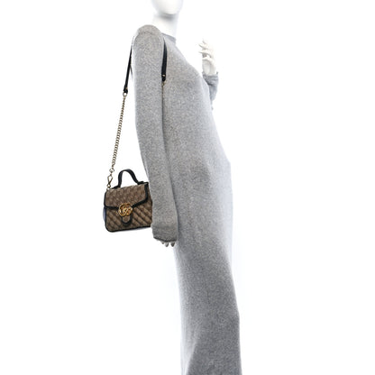 Gucci Monogram Azalea Calfskin Matelasse Diagonal Mini GG Marmont Top Handle Shoulder Bag Beige Ebony Black Beige Ebony Black 2 of 12