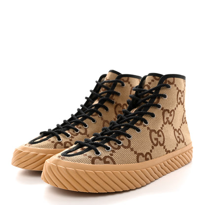 Gucci Monogram Jumbo GG New Lace Papin Mens Tortuga High Top Sneakers 10 Camel Ebony Black 3 of 12