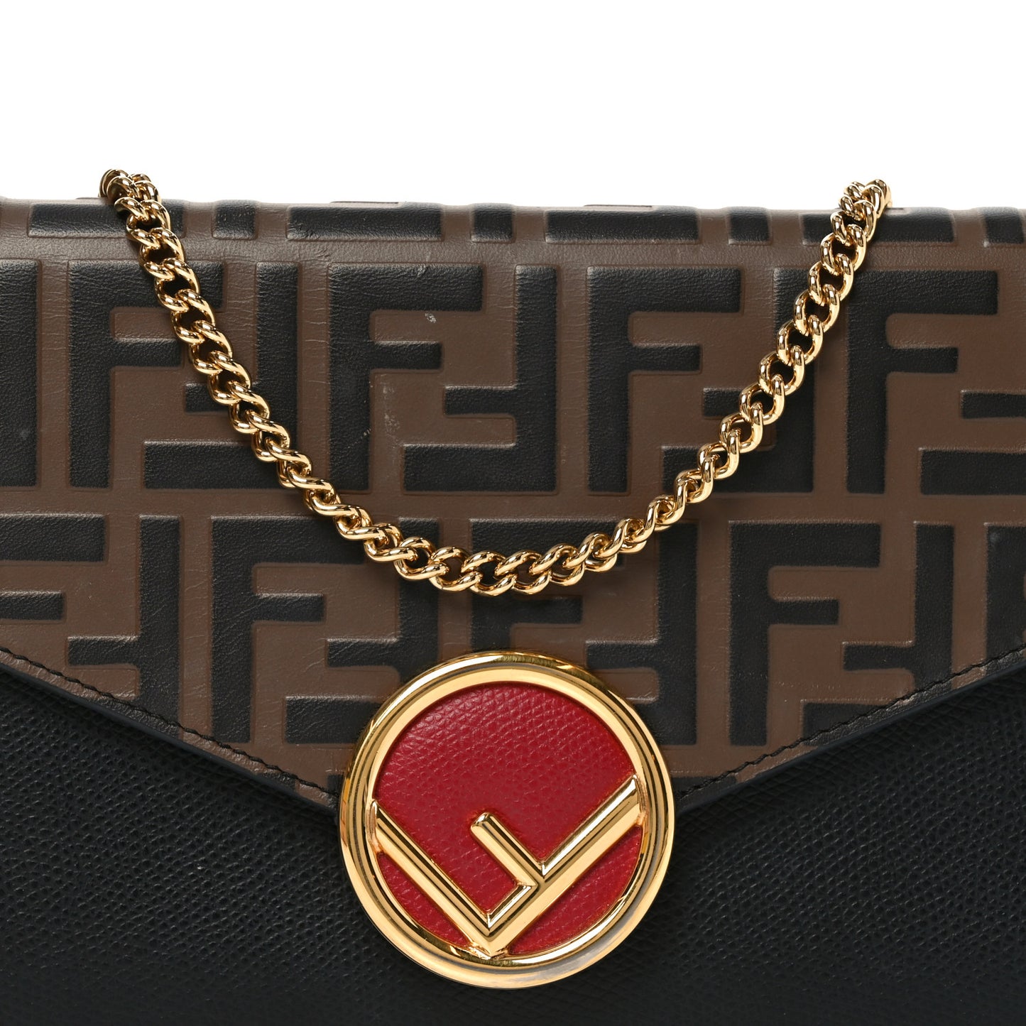 Vitello Cruise F is Fendi Bi-Color FF 1974 Embossed Medium Envelope Wallet On Chain Black Maya