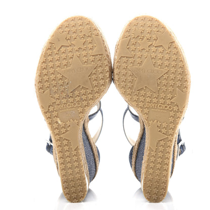 Jimmy Choo Denim Braided Portia 120 Platform Wedge Sandals 39 Navy 6 of 10