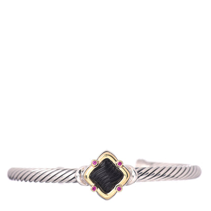 David Yurman Sterling Silver 18K Yellow Gold Black Onyx Ruby Quatrefoil Cable Bracelet 1 of 5