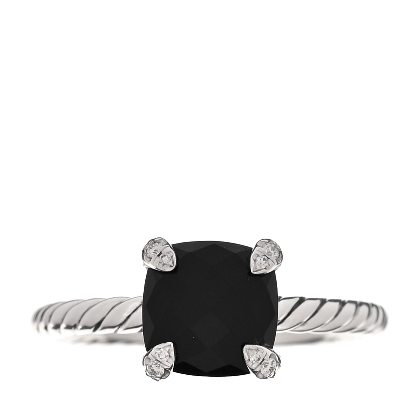 Sterling Silver Diamond Black Onyx 8mm Chatelaine Ring 55 7.25