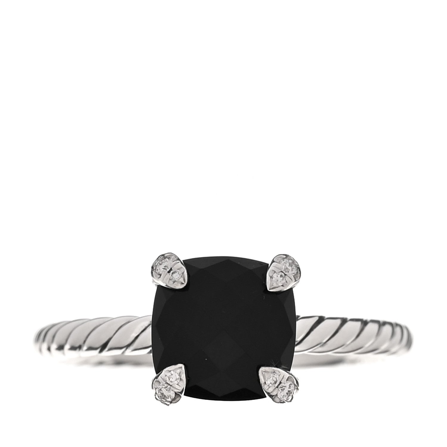 David Yurman Sterling Silver Diamond Black Onyx 8mm Chatelaine Ring 55 7.25 1 of 5