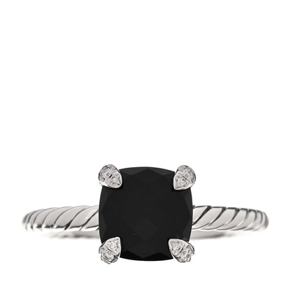David Yurman Sterling Silver Diamond Black Onyx 8mm Chatelaine Ring 55 7.25 1 of 5