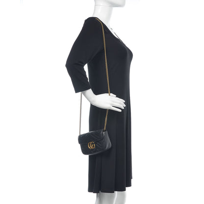 Gucci Calfskin Matelasse Super Mini GG Marmont Shoulder Bag Black 2 of 14