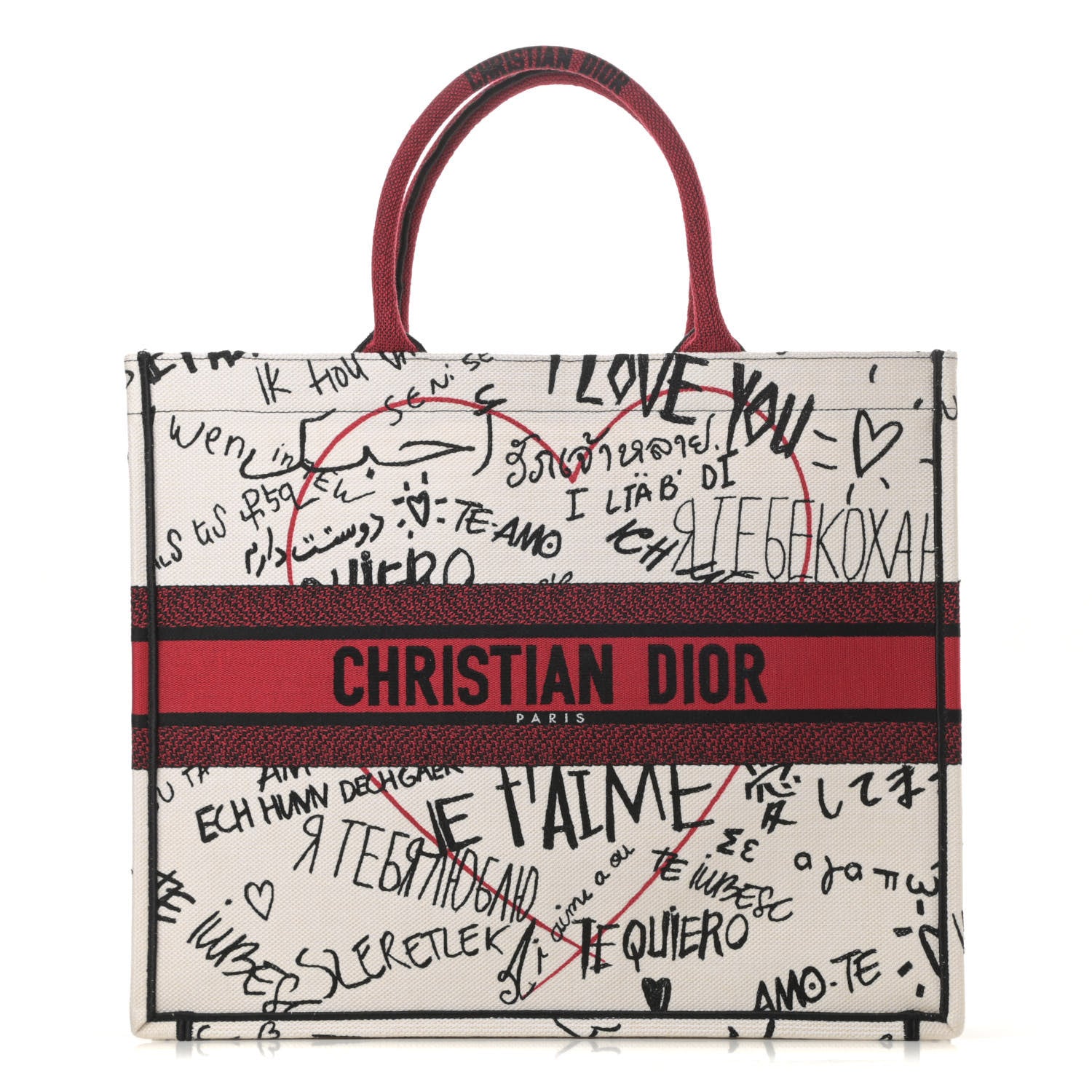 Christian Dior Canvas Embroidered Dioramour Graffiti Book Tote Latte Multicolor 1 of 11
