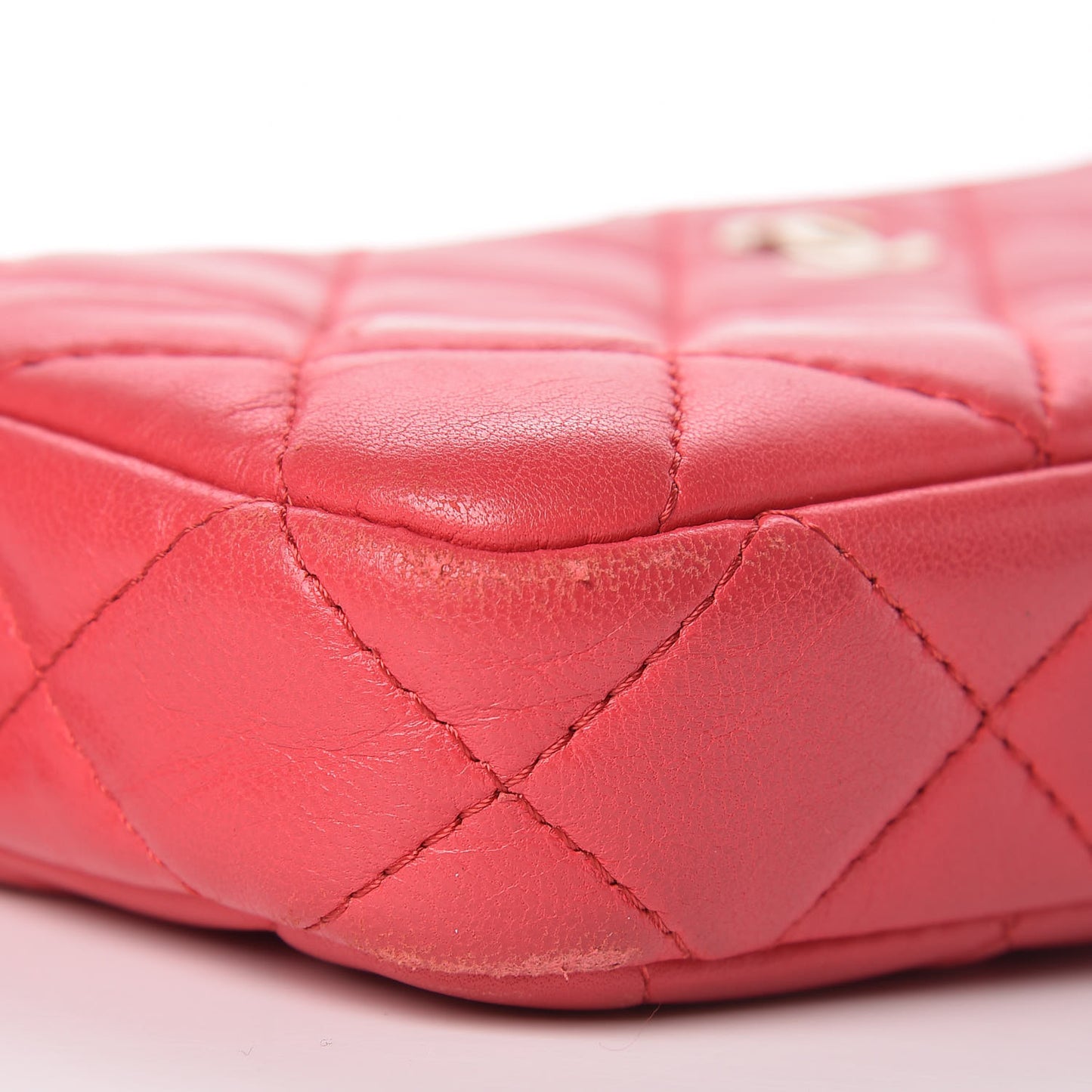 Lambskin Quilted Small Clutch With Chain Dark Pink
