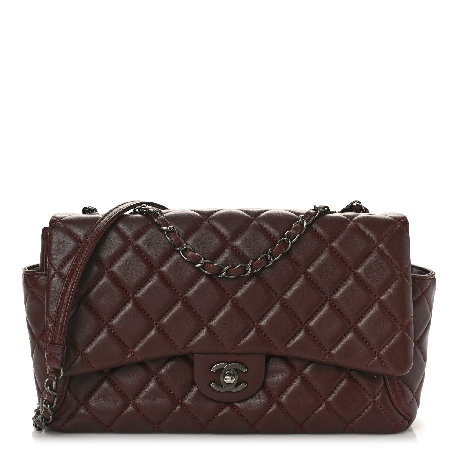 Chanel Lambskin Quilted Large Around Pockets Flap Burgundy 1 of 10