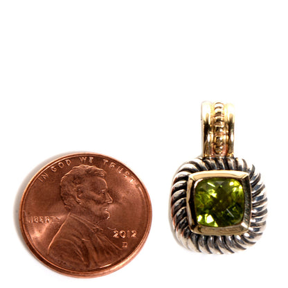David Yurman Sterling Silver 14K Yellow Gold Peridot 7mm Albion Enhancer Pendant 2 of 4
