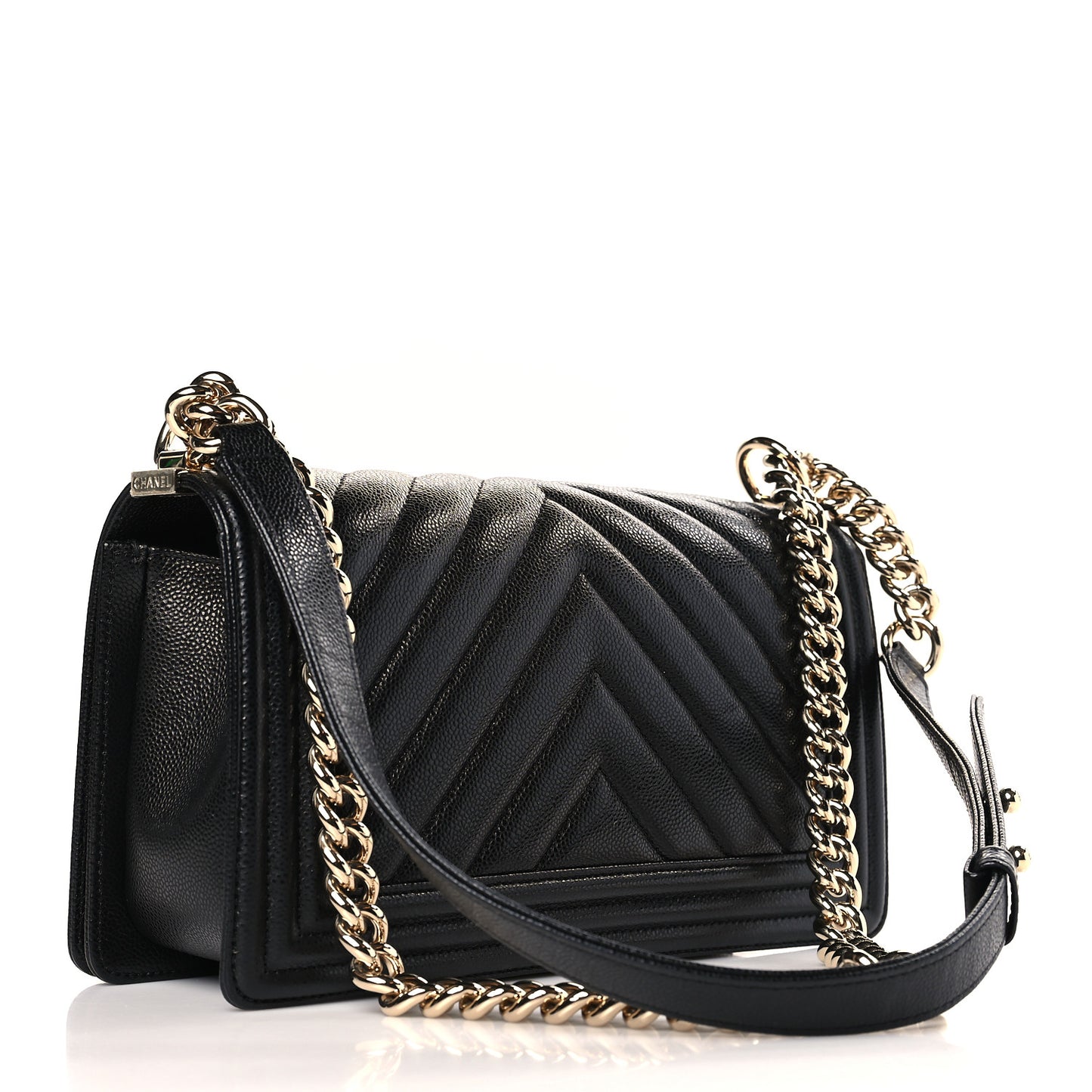 Caviar Chevron Quilted Medium Boy Flap Black