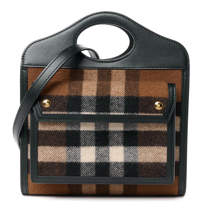 Burberry Smooth Calfskin Cashmere Check Mini Pocket Bag Brown 1 of 13