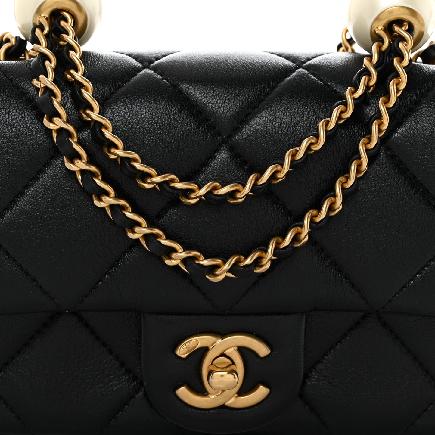 Lambskin Pearl Quilted Mini Flap Black