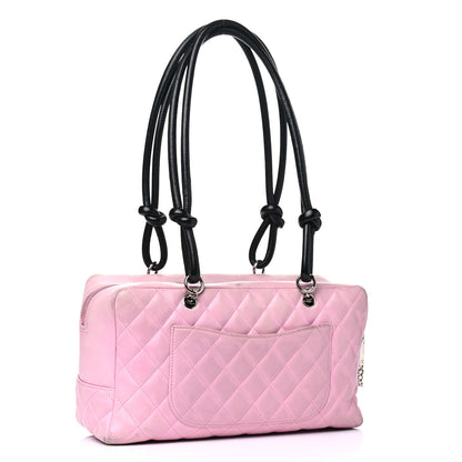 Chanel Calfskin Quilted Large Cambon Bowler Pink Black 2 of 17