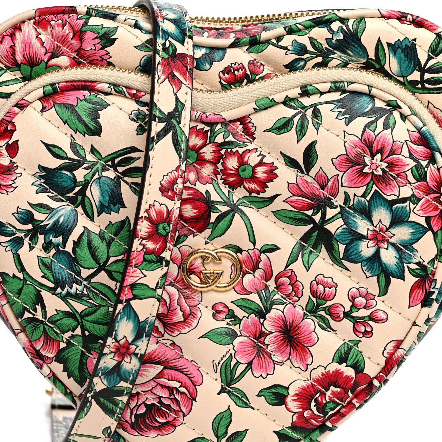Gucci Calfskin Brit Roses Print Matelasse Diagonal Mini Interlocking G Heart Shoulder Bag Multicolor 10 of 13