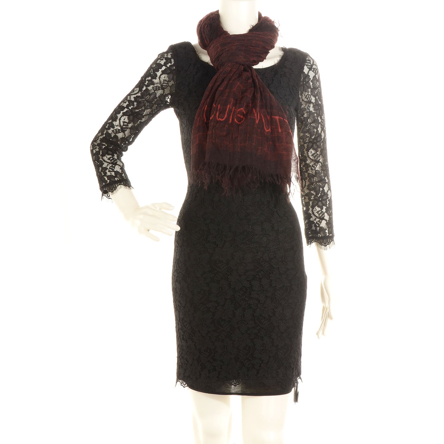 Cashmere Silk Etole Stole Damier Rouge