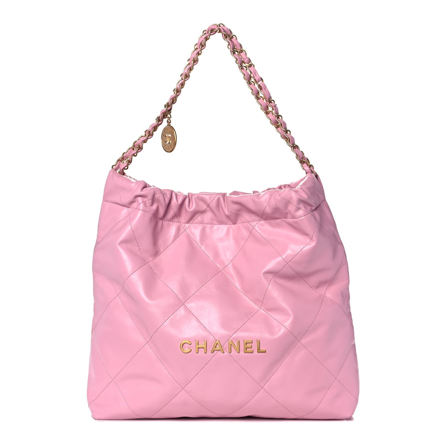 Chanel Shiny Calfskin Quilted Chanel 22 Drawstring Bag Dark Pink 3 of 12