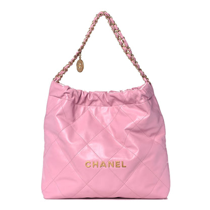 Chanel Shiny Calfskin Quilted Chanel 22 Drawstring Bag Dark Pink 3 of 12
