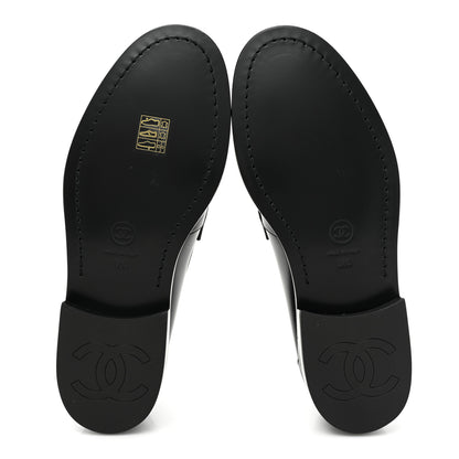 Chanel Shiny Calfskin CC Loafers Black White 38 Black White 5 of 11