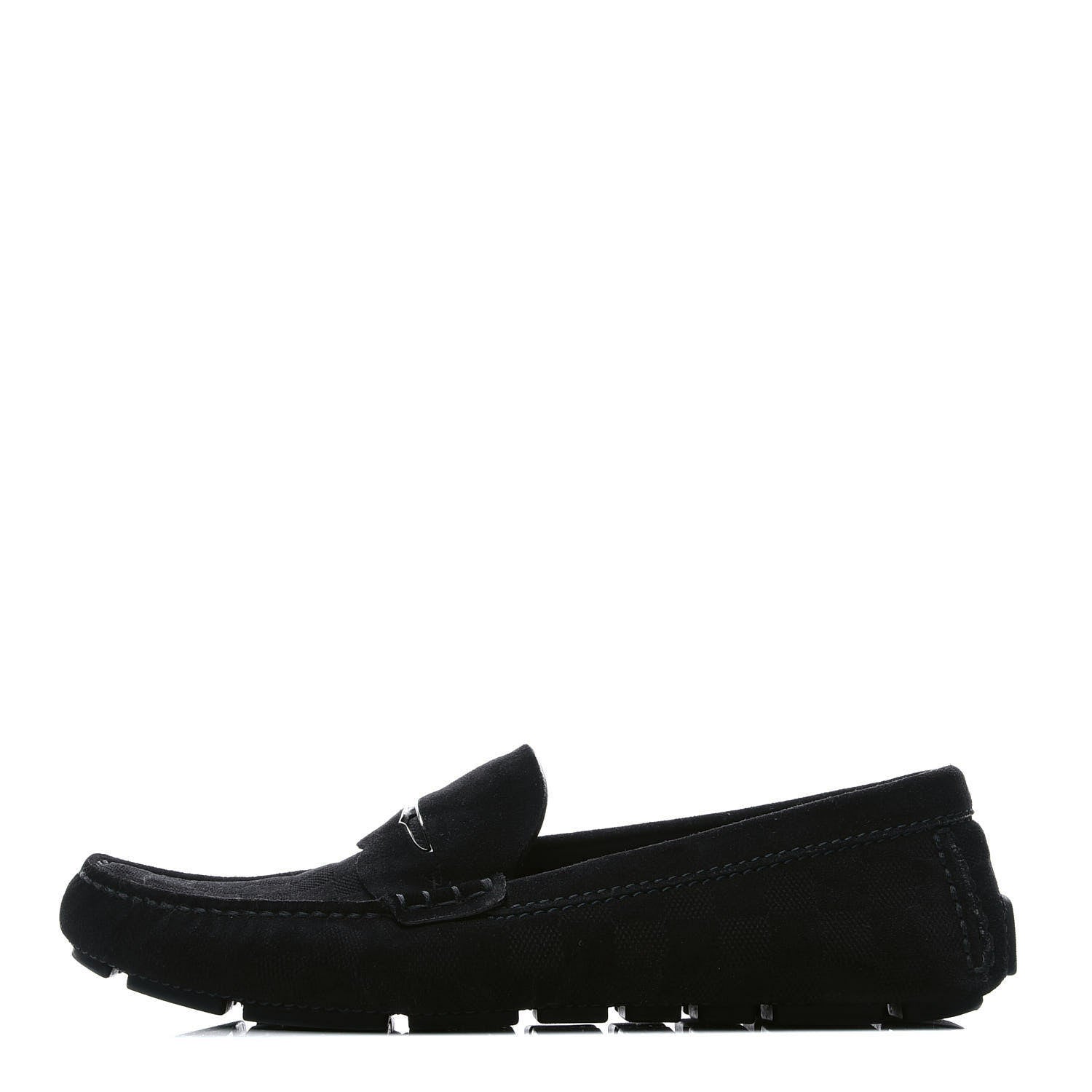 Louis Vuitton Suede Calfskin Mens Moccasin Loafers 8 Black 1 of 8