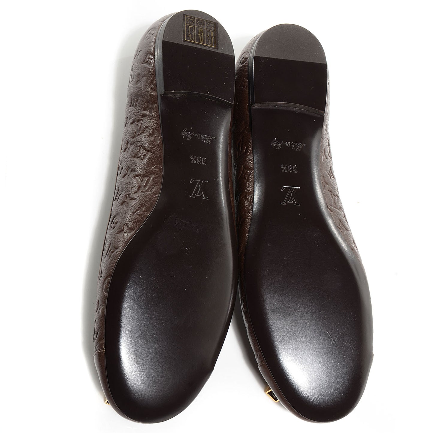 Calfskin Embossed Monogram Debbie Ballerina Flats 38.5 Brown