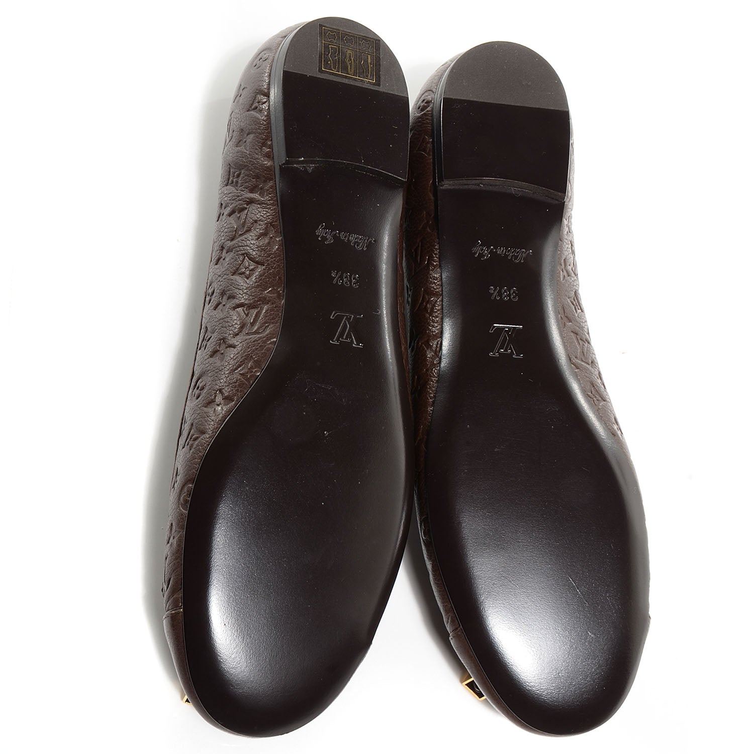 Louis Vuitton Calfskin Embossed Monogram Debbie Ballerina Flats 38.5 Brown 5 of 7