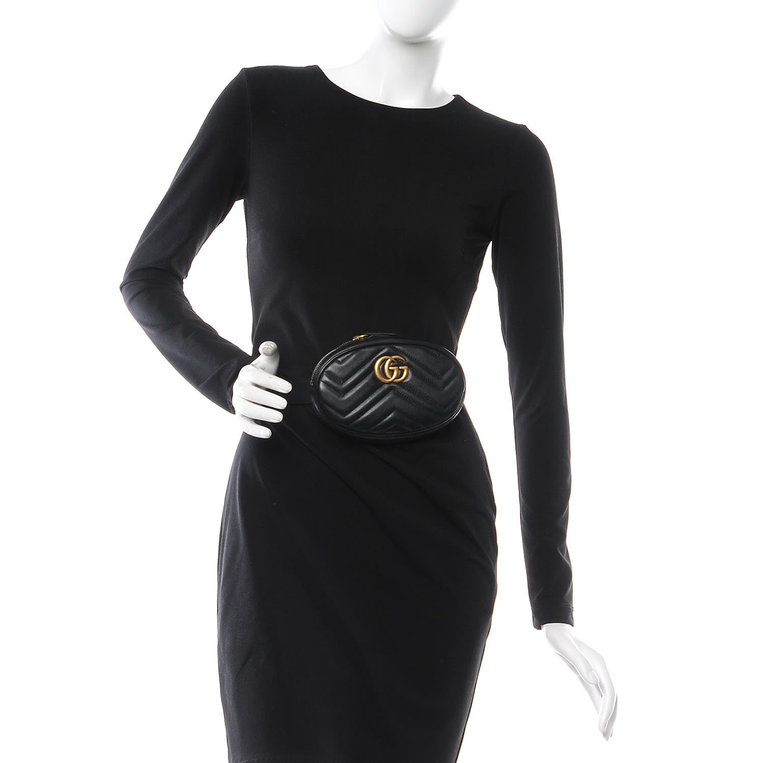 Gucci Calfskin Matelasse GG Marmont Belt Bag 75 30 Black 2 of 8